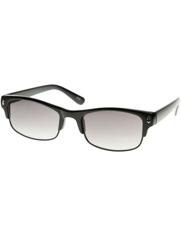 Semi-rimless Thin Designer Inspired Half Frame Semi-Rimless Flat Top Sunglasses (Black-Gunmetal) - CI118UR1ROZ $7.92