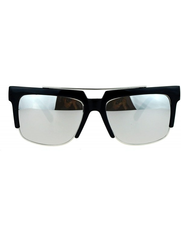 Wayfarer Retro Vintage Unique Half Rim Sunglasses - Black Silver Mirror - C812CJLBFXF $11.94