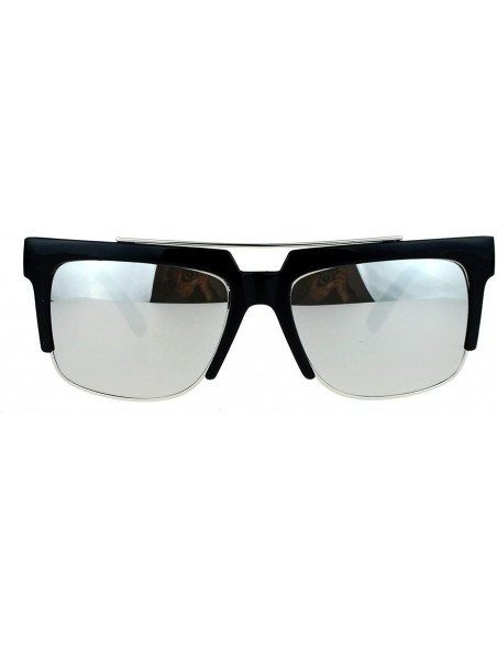 Wayfarer Retro Vintage Unique Half Rim Sunglasses - Black Silver Mirror - C812CJLBFXF $11.94