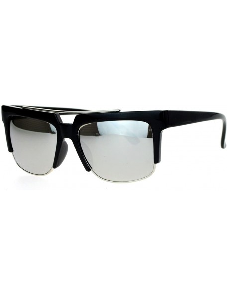 Wayfarer Retro Vintage Unique Half Rim Sunglasses - Black Silver Mirror - C812CJLBFXF $11.94