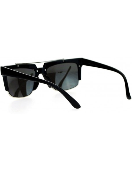 Wayfarer Retro Vintage Unique Half Rim Sunglasses - Black Silver Mirror - C812CJLBFXF $11.94