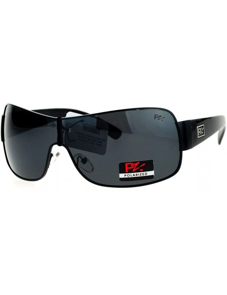 Rectangular Mens Polarized Lens Sunglasses Shield Rectangular Fashion Shades UV 400 - Black - CH12H5015ML $10.85