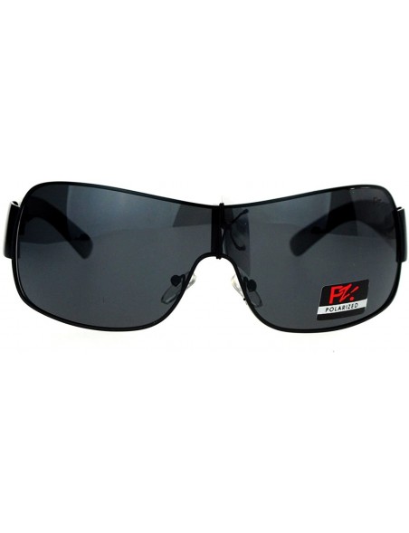 Rectangular Mens Polarized Lens Sunglasses Shield Rectangular Fashion Shades UV 400 - Black - CH12H5015ML $10.85