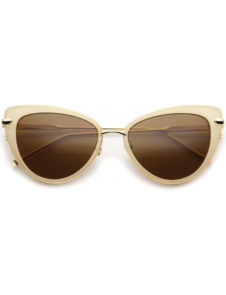 Cat Eye Women's Glam High Fashion Ultra Thin Metal Temple Cat Eye Sunglasses 55mm - Crème / Brown - CF12I21R05N $13.38