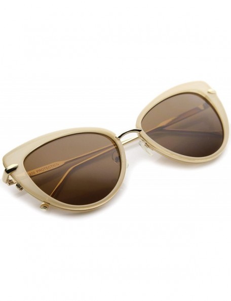 Cat Eye Women's Glam High Fashion Ultra Thin Metal Temple Cat Eye Sunglasses 55mm - Crème / Brown - CF12I21R05N $13.38