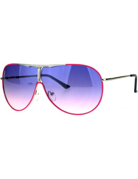 Shield Shield Aviator Sunglasses Unisex Fashion Metal Frame Gradient Lens Spring Hinge - Pink (Purple Pink) - CC186K433A2 $21.25