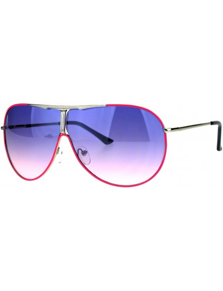 Shield Shield Aviator Sunglasses Unisex Fashion Metal Frame Gradient Lens Spring Hinge - Pink (Purple Pink) - CC186K433A2 $9.63
