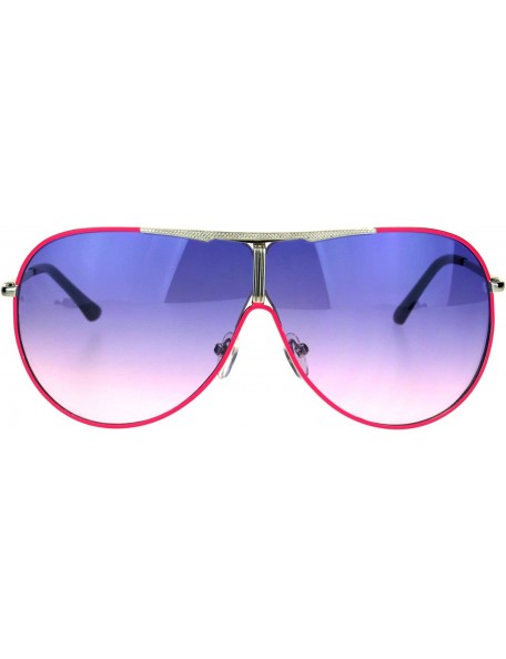 Shield Shield Aviator Sunglasses Unisex Fashion Metal Frame Gradient Lens Spring Hinge - Pink (Purple Pink) - CC186K433A2 $9.63