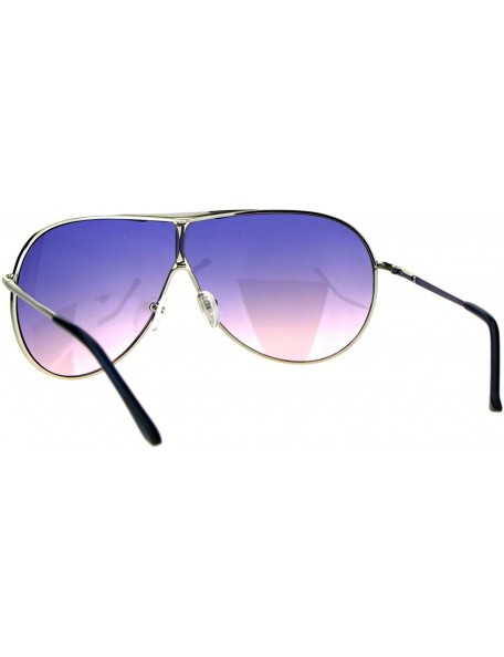 Shield Shield Aviator Sunglasses Unisex Fashion Metal Frame Gradient Lens Spring Hinge - Pink (Purple Pink) - CC186K433A2 $9.63