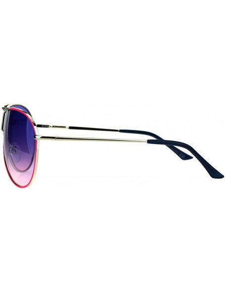 Shield Shield Aviator Sunglasses Unisex Fashion Metal Frame Gradient Lens Spring Hinge - Pink (Purple Pink) - CC186K433A2 $9.63