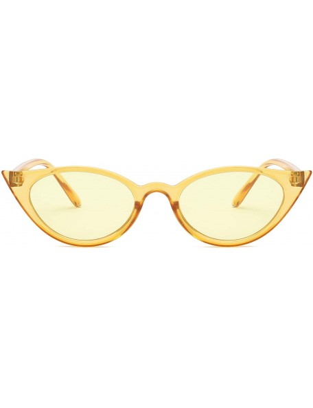 Cat Eye Women Vintage Cat Eye Sunglasses Retro Small Oval Lens UV400 - Yellow - C6192408DDE $11.97