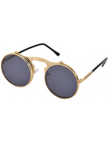 Wayfarer Vintage Round Flip Up Sunglasses for Men Women Juniors John Lennon Style Circle Sun Glasses - CI184EWTDRN $19.53