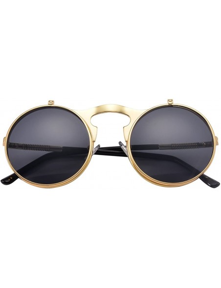 Wayfarer Vintage Round Flip Up Sunglasses for Men Women Juniors John Lennon Style Circle Sun Glasses - CI184EWTDRN $19.53