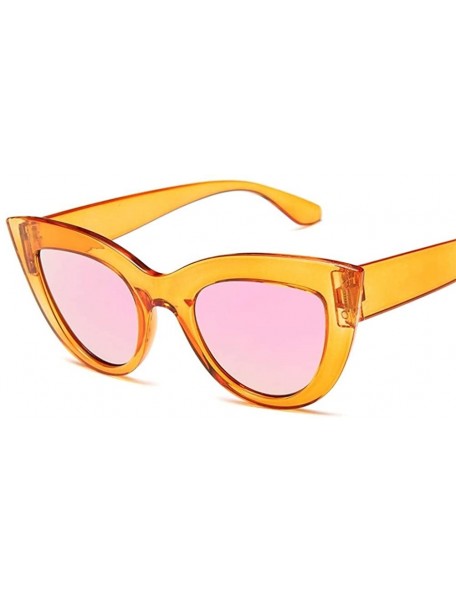 Cat Eye Women Cat Eye Sunglasses Retro Mirror Lens Sun Glasses Ladies Colorful Glasses UV400 - Orange Pink - C1199QCQ04Q $8.95