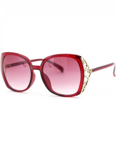 Oversized Womens Rhinestone Bling Metal Web Designer Fashion Sunglasses - Red Pink Smoke - CI18UCKZMX2 $10.21