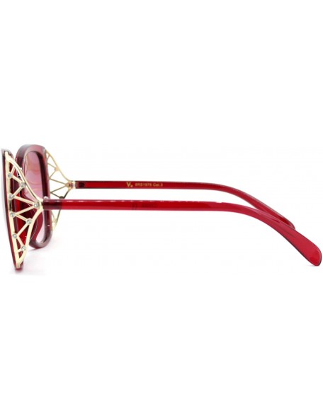 Oversized Womens Rhinestone Bling Metal Web Designer Fashion Sunglasses - Red Pink Smoke - CI18UCKZMX2 $10.21