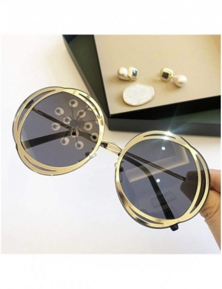 Oversized Oversize Flower Sunglasses for Women Shades Thin Face Eyewear UV400 - Gold Black - C01902WXK2H $12.24