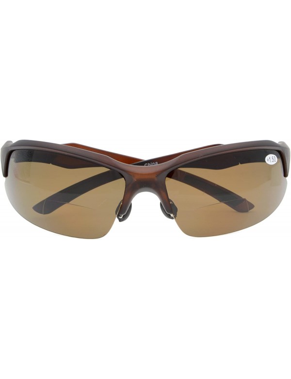 Wrap Sport Bifocal Sunglasses Half Frame Outdoor Readingglasses Men And Women - Brown - CG18C3A7T64 $8.45