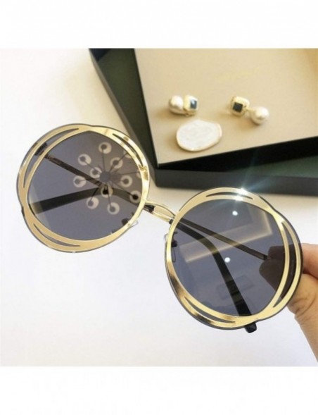 Oversized Oversize Flower Sunglasses for Women Shades Thin Face Eyewear UV400 - Gold Black - C01902WXK2H $12.24