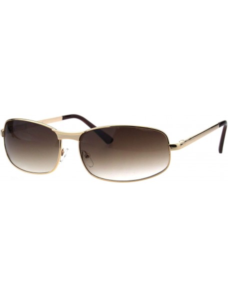 Rectangular Mens Fashion Sunglasses Oval Rectangular Metal Frame Spring Hinge - Gold (Brown Gradient) - CH18OCQGOSC $11.24