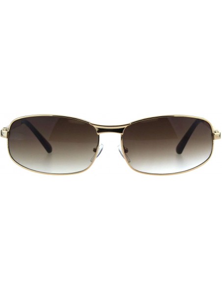 Rectangular Mens Fashion Sunglasses Oval Rectangular Metal Frame Spring Hinge - Gold (Brown Gradient) - CH18OCQGOSC $11.24