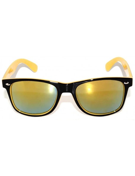 Wayfarer Stylish Retro Two Tone (Black - Yellow) Sunglasses Full Mirror Lens Green - C211NQR9PDT $11.24