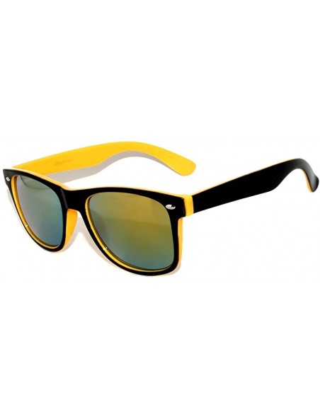 Wayfarer Stylish Retro Two Tone (Black - Yellow) Sunglasses Full Mirror Lens Green - C211NQR9PDT $11.24