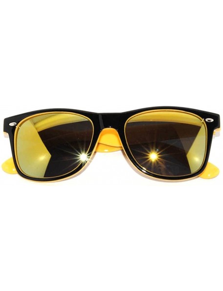 Wayfarer Stylish Retro Two Tone (Black - Yellow) Sunglasses Full Mirror Lens Green - C211NQR9PDT $11.24