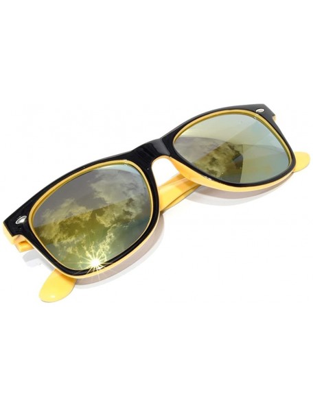 Wayfarer Stylish Retro Two Tone (Black - Yellow) Sunglasses Full Mirror Lens Green - C211NQR9PDT $11.24