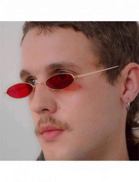 Oval Sunglasses For Man HD Casual Cool Metal Oval Glasses 2018 New Fashion - Gold Frames Red Lens - CO18D6GG7YM $11.88