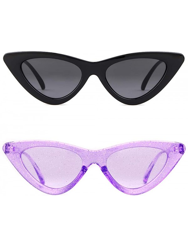 Cat Eye Cat Eye Sunglasses Vintage Mod Style Retro Kurt Cobain Sunglasses - Black& Clear Purple - CU18ZUL6U9N $11.61