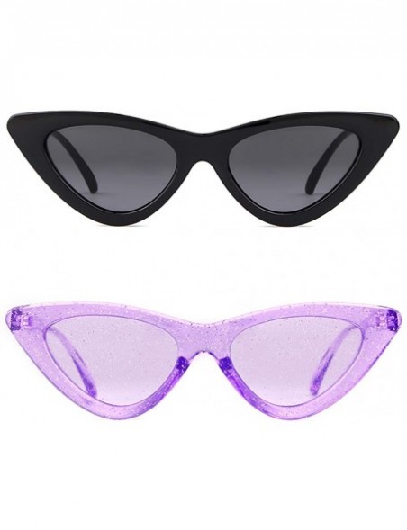 Cat Eye Cat Eye Sunglasses Vintage Mod Style Retro Kurt Cobain Sunglasses - Black& Clear Purple - CU18ZUL6U9N $11.61