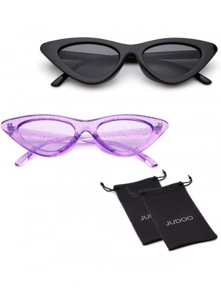 Cat Eye Cat Eye Sunglasses Vintage Mod Style Retro Kurt Cobain Sunglasses - Black& Clear Purple - CU18ZUL6U9N $11.61