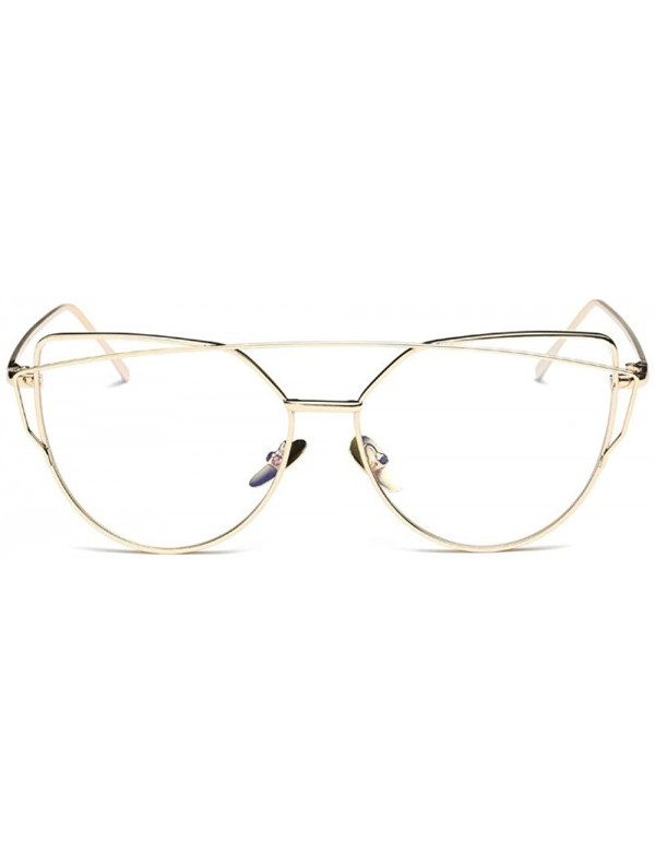 Cat Eye Women Twin-Beams Sunglasses Classic Metal Frame Fashion Mirror Sunglasses Cat Eye Glasses - Gold - CV18S8ZLXAK $8.51