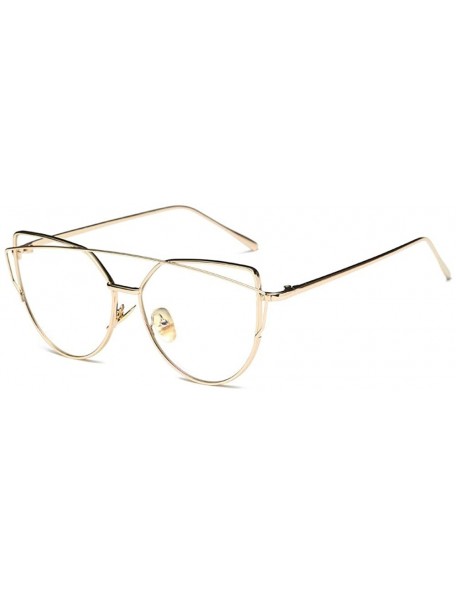 Cat Eye Women Twin-Beams Sunglasses Classic Metal Frame Fashion Mirror Sunglasses Cat Eye Glasses - Gold - CV18S8ZLXAK $8.51