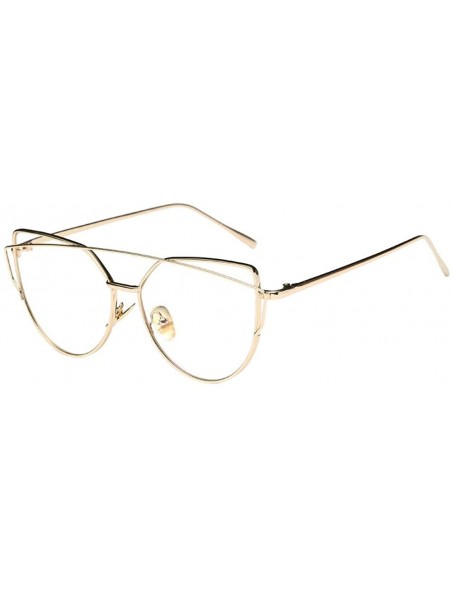 Cat Eye Women Twin-Beams Sunglasses Classic Metal Frame Fashion Mirror Sunglasses Cat Eye Glasses - Gold - CV18S8ZLXAK $8.51