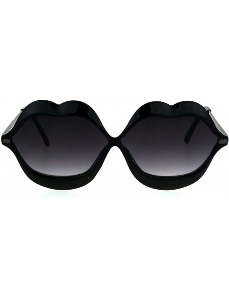 Round Womens Funky Retro Kissing Lip Frame Party Shade Sunglasses - Black Smoke - CM17YK7TIRT $26.68
