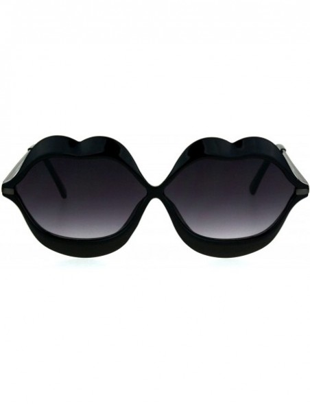 Round Womens Funky Retro Kissing Lip Frame Party Shade Sunglasses - Black Smoke - CM17YK7TIRT $11.35