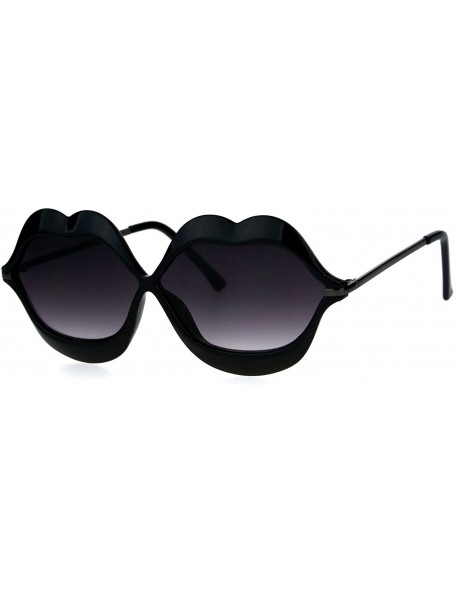Round Womens Funky Retro Kissing Lip Frame Party Shade Sunglasses - Black Smoke - CM17YK7TIRT $11.35