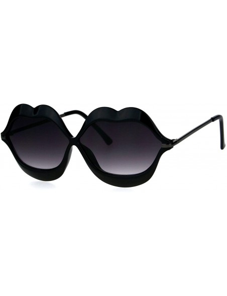 Round Womens Funky Retro Kissing Lip Frame Party Shade Sunglasses - Black Smoke - CM17YK7TIRT $11.35