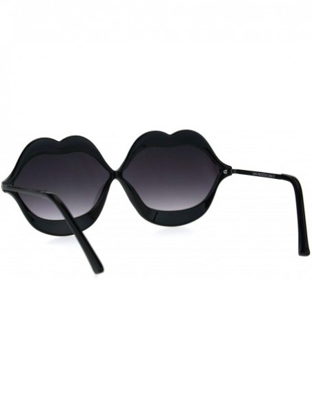Round Womens Funky Retro Kissing Lip Frame Party Shade Sunglasses - Black Smoke - CM17YK7TIRT $11.35