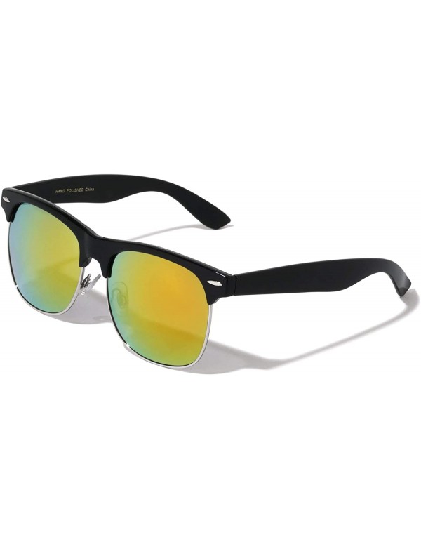 Square Retro Classic Brow Color Mirror Sunglasses - Light Yellow - CS197M243YT $16.00