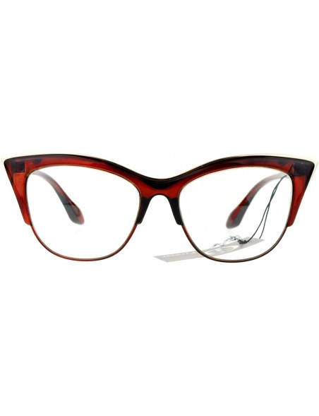 Cat Eye Vintage Retro Fashion Clear Lens Glasses Womens Half Rim Look Cateye - Brown - C0187C66U09 $13.09