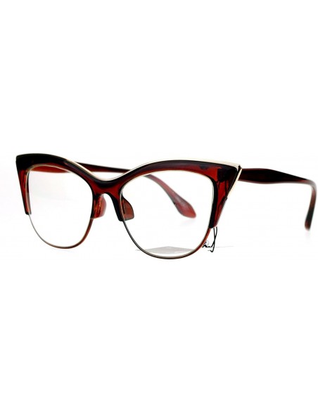 Cat Eye Vintage Retro Fashion Clear Lens Glasses Womens Half Rim Look Cateye - Brown - C0187C66U09 $13.09