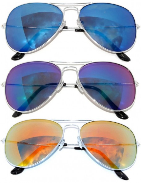 Aviator Classic Aviator Style Sunglasses Metal Frame with Color Lens UV Protection 3 Pairs - C111MPT8IFZ $11.10