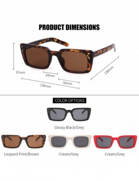 Goggle Retro Vintage Square Women Sunglasses Small Plastic Frame with Rivet - Tortoise Frame/Brown Lens With Rivets - C418XTW...