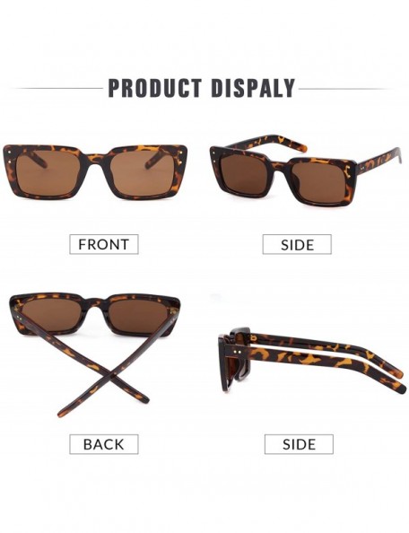 Goggle Retro Vintage Square Women Sunglasses Small Plastic Frame with Rivet - Tortoise Frame/Brown Lens With Rivets - C418XTW...