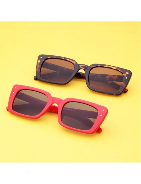 Goggle Retro Vintage Square Women Sunglasses Small Plastic Frame with Rivet - Tortoise Frame/Brown Lens With Rivets - C418XTW...