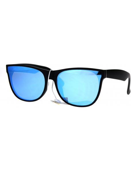 Rectangular Color Mirror Panel Lens Horned Rim Hipster Sunglasses - Blue - CJ186GETS5D $11.13