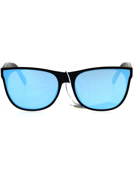 Rectangular Color Mirror Panel Lens Horned Rim Hipster Sunglasses - Blue - CJ186GETS5D $11.13